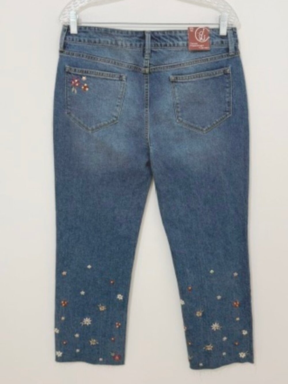 Driftwood Charlotte Cropped Straight Blue Jeans Floral Embroidered Size 12 NWT - Picture 3 of 6